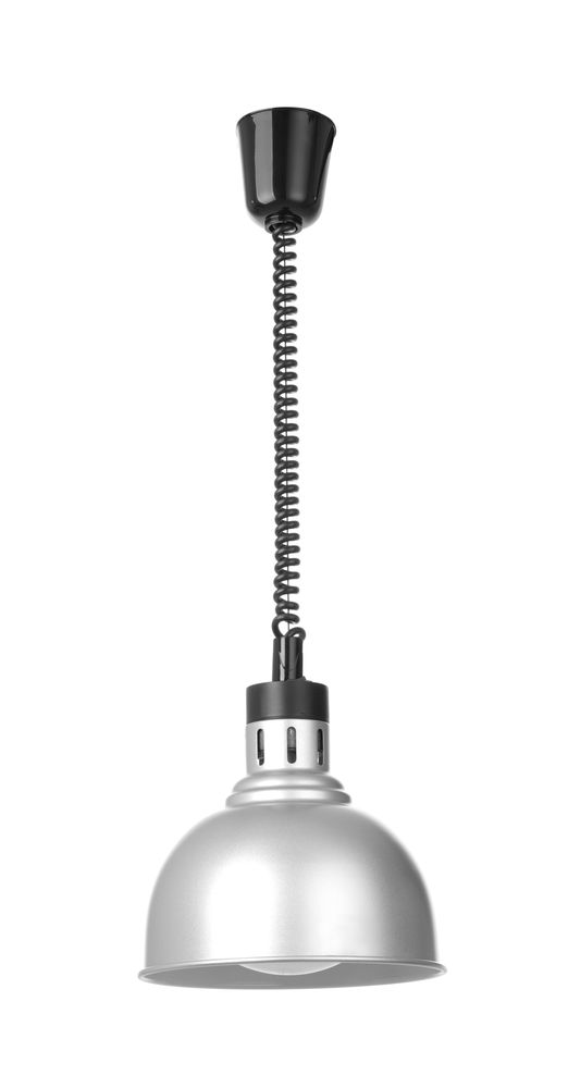 HENDI Höhenverstellbare Wärmelampe –  kuppelförmig – 230 V / 250 W – Silber – Ø 250 × H 207 mm – Produktansicht