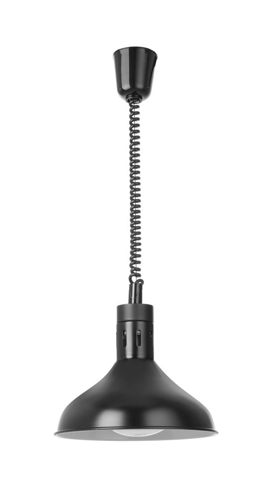 HENDI Höhenverstellbare Wärmelampe –  glockenförmig – 230 V / 250 W – Schwarz – Ø 295 × H 207 mm – Produktansicht
