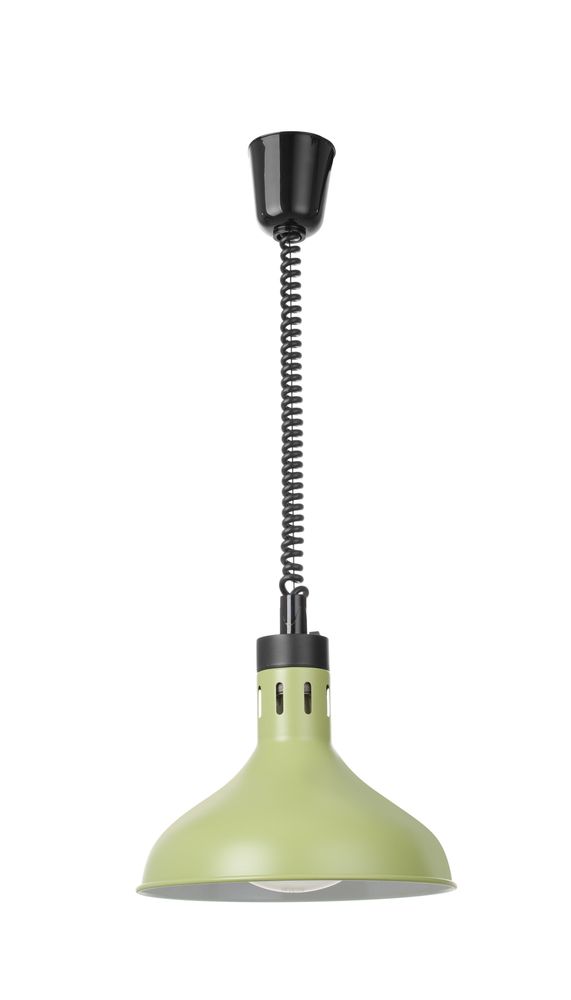HENDI Höhenverstellbare Wärmelampe –  glockenförmig – 230 V / 250 W – Grün – Ø 295 × H 207 mm – Produktansicht