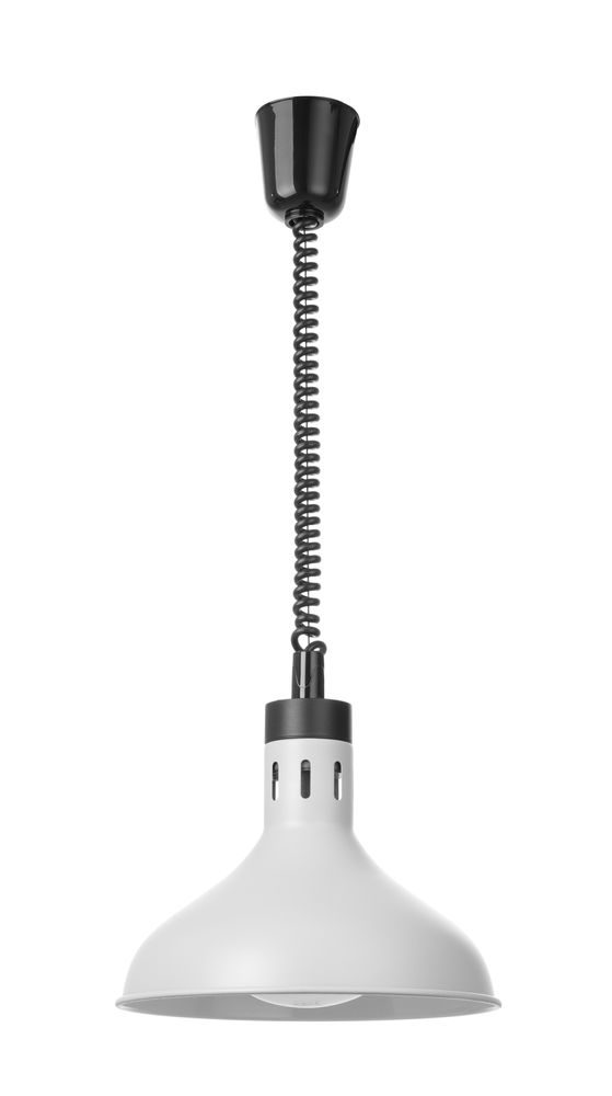 HENDI Höhenverstellbare Wärmelampe –  glockenförmig – 230 V / 250 W – Weiß – Ø 295 × H 207 mm – Produktansicht