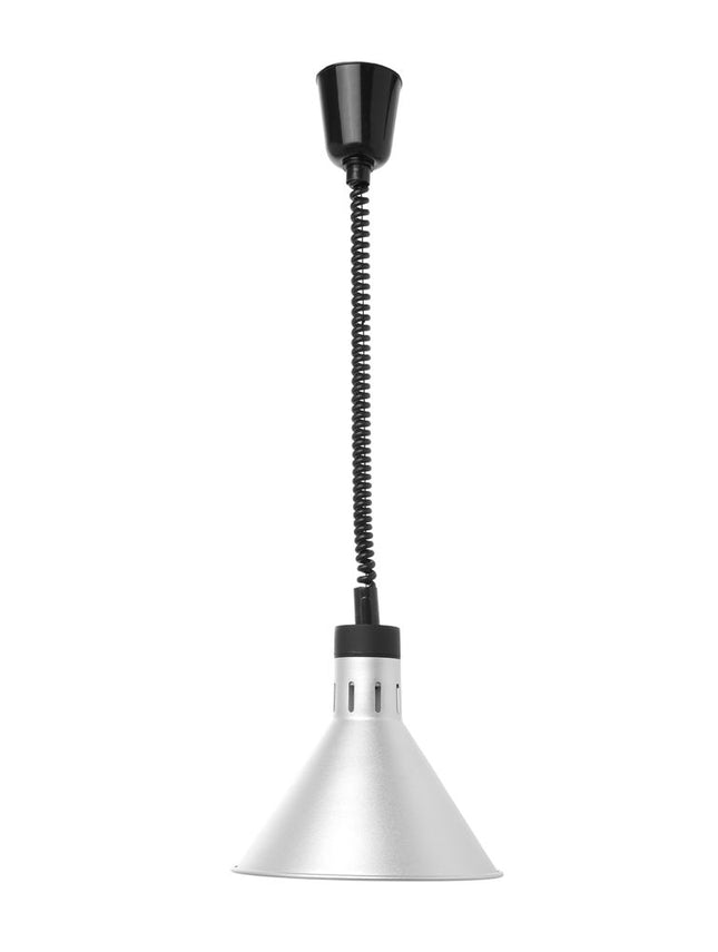 HENDI Höhenverstellbare Wärmelampe – konisch – Silber – 230 V / 375 W – Ø 275 × H 250 mm – Produktansicht