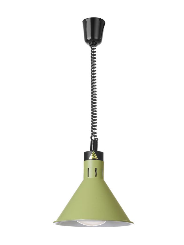 HENDI Höhenverstellbare Wärmelampe –  konisch – 230 V / 375 W – Grün – Ø 275 × H 250 mm – Produktansicht
