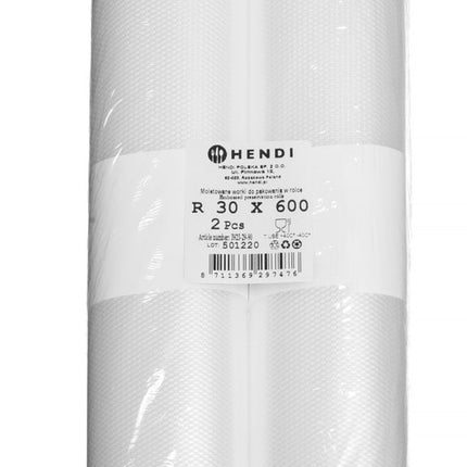 HENDI Geprägte Vakuumbeutelrolle für die Aufbewahrung von Lebensmitteln – 6000 × 300 mm – 2 Rollen – Produktansicht