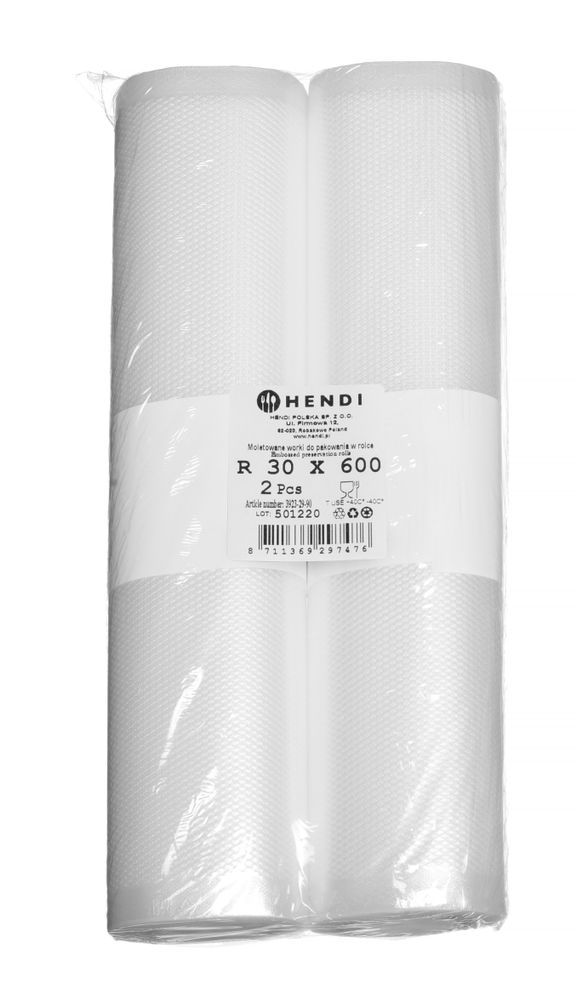 HENDI Geprägte Vakuumbeutelrolle für die Aufbewahrung von Lebensmitteln – 6000 × 300 mm – 2 Rollen – Produktansicht