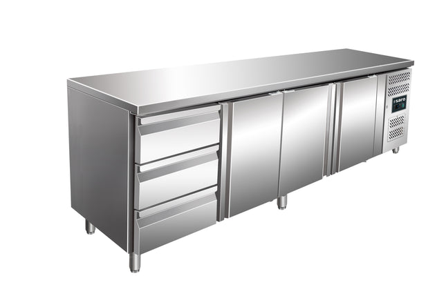 Saro Kühltisch mit 3 Türen und 1x 3er Schubladenset Modell KYLJA 4130 TN 338 L