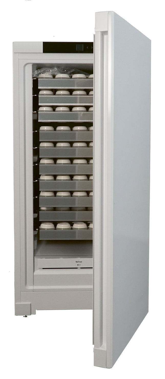 NordCap Rückstellproben-Tiefkühlschrank RGS 308 mit 10 Edelstahlsystemblechen und 280 Probendosen