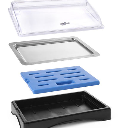 HENDI Rolltop-Display gekühlt - GN 1 / 1 – Set inkl. Kühlelement – 555 × 357 × 175 mm – weitere Produktansicht