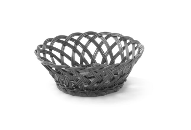 HENDI Körbe mit gewebtem Rand – rund – Schwarz – 200 × 200 × 65 mm – Produktansicht
