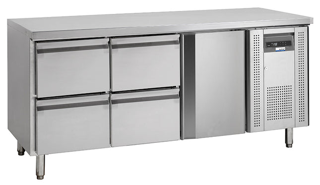 NordCap COOL-LINE Kühltisch KTM 3 - 1T-4Z GN 1/1 mit 1 Tür und 4 Halbschubladen