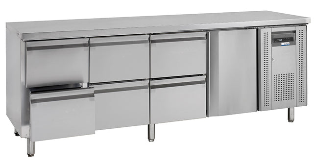 NordCap COOL-LINE Kühltisch KTM 4 - 1T 6Z GN 1/1 mit 1 Tür und 6 Halbschubladen