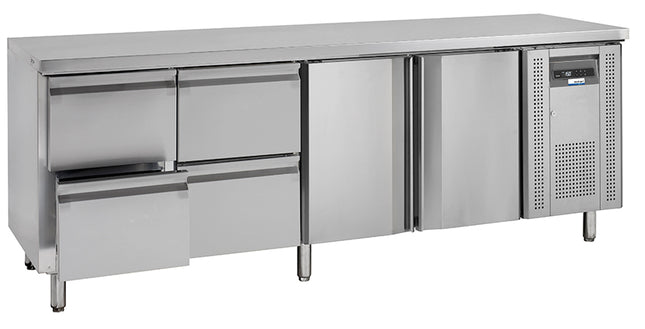 NordCap COOL-LINE Kühltisch KTM 4 - 2T 4Z GN 1/1 mit 2 Türen und 4 Halbschubladen