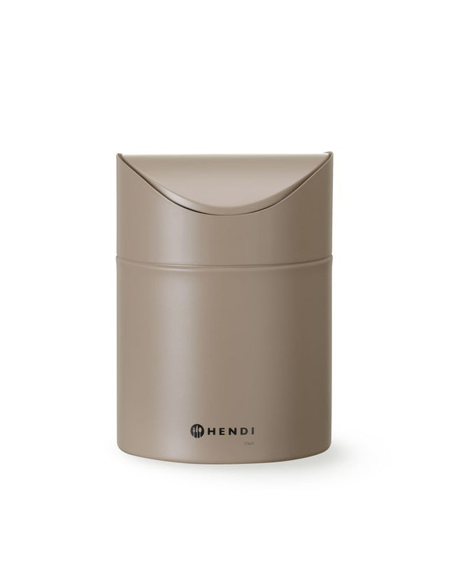 HENDI Tischabfalleimer mit Schwingdeckel – 1 – 2 l – Beige – Ø 120 × H 165 mm – Produktansicht