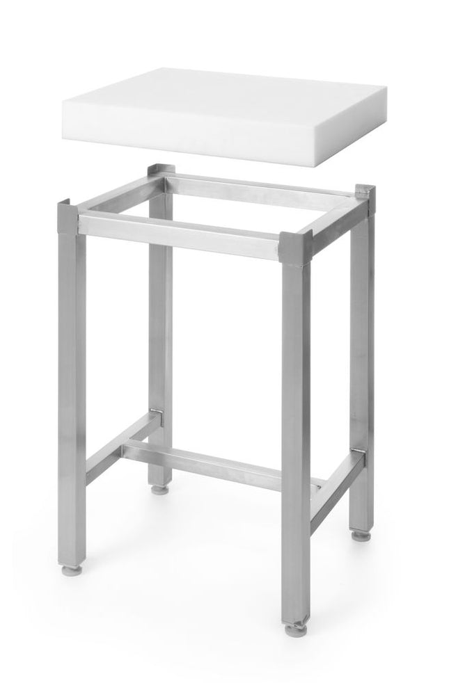 HENDI Hackblock aus Polyethylen mit Untergestell – 505656 + 505670 – Weiß – 500 × 400 × 800 mm – Produktansicht