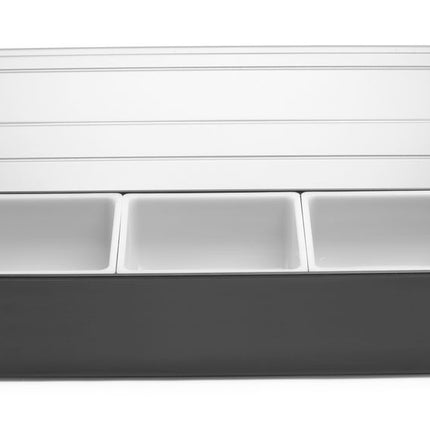 BarUp Zutatenbehälter – 3 Fächer – Schwarz – 480 × 150 × 100 mm – Produktansicht