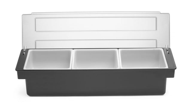 BarUp Zutatenbehälter – 3 Fächer – Schwarz – 480 × 150 × 100 mm – Produktansicht