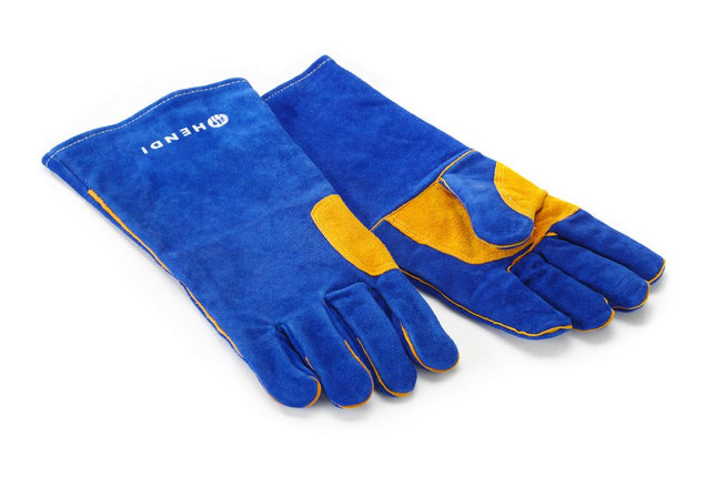 HENDI Hitzebeständige Handschuhe –  Leder – Blau – 2 Stück – Produktansicht