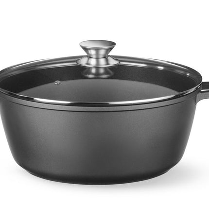 HENDI Kasserolle mit Antihaft-Beschichtung – 7 – 5 l – Schwarz – 387 × 310 × H 130 mm – Produktansicht