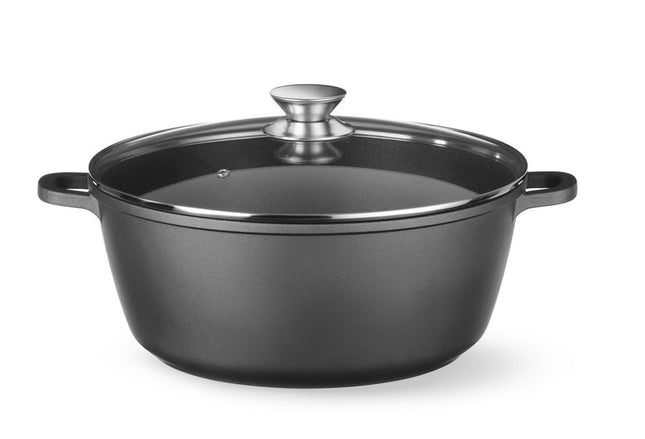 HENDI Kasserolle mit Antihaft-Beschichtung – 7 – 5 l – Schwarz – 387 × 310 × H 130 mm – Produktansicht