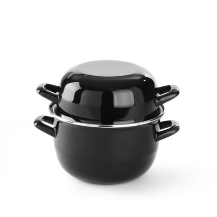 HENDI Muscheltopf – emailliert - mit Deckel – 2 l – Ø 200 × H 180 mm – Produktansicht