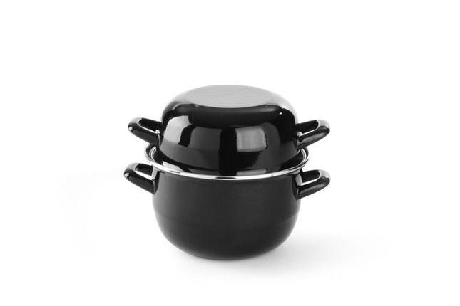 HENDI Muscheltopf – emailliert - mit Deckel – 2 l – Ø 200 × H 180 mm – Produktansicht