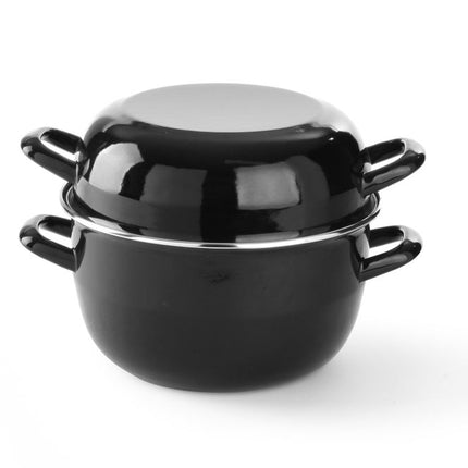 HENDI Muscheltopf – emailliert - mit Deckel – 4.2 l – Ø 260 × H 210 mm – Produktansicht