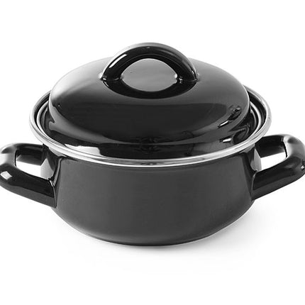 HENDI Suppen- / Saucentöpfchen - mit Deckel – 0.5 l – Schwarz – Ø 135 × H 105 mm – Produktansicht