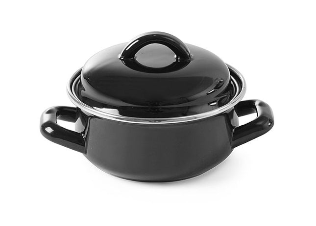 HENDI Suppen- / Saucentöpfchen - mit Deckel – 0.5 l – Schwarz – Ø 135 × H 105 mm – Produktansicht