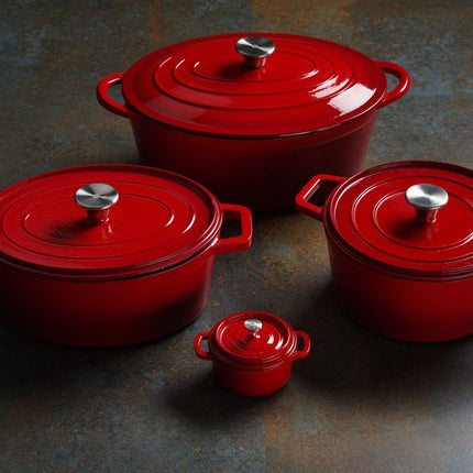 HENDI Emaillierter Gusseisentopf – 3 – 7 l – Rund – Rot – 317 × 240 × H 105 mm – Detailansicht 3