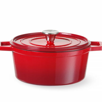 HENDI Emaillierter Gusseisentopf – 3 – 7 l – Rund – Rot – 317 × 240 × H 105 mm – Produktansicht