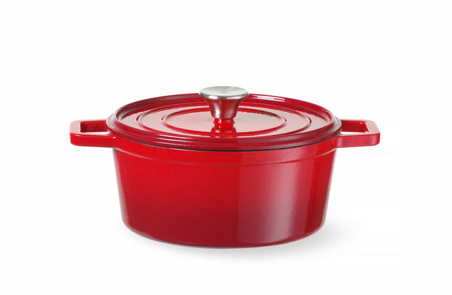 HENDI Emaillierter Gusseisentopf – 3 – 7 l – Rund – Rot – 317 × 240 × H 105 mm – Produktansicht