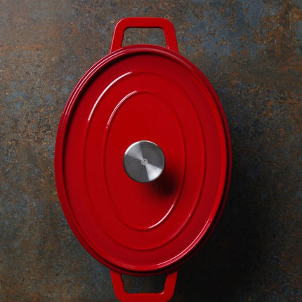 HENDI Emaillierter Gusseisentopf – 4 – 4 l – Oval – Rot – 365 × 220 × H 115 mm – Weitere Produktansicht