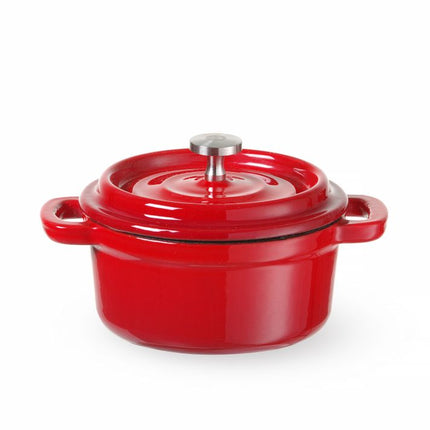 HENDI Emaillierter Gusseisentopf – 0.27 l – Rot – 130 × 100 × 48 mm – Rund – Produktansicht
