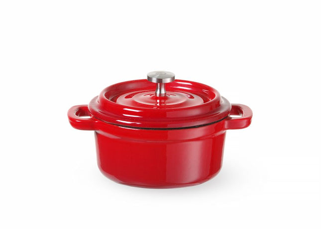 HENDI Emaillierter Gusseisentopf – 0.27 l – Rot – 130 × 100 × 48 mm – Rund – Produktansicht