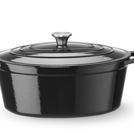 HENDI Emaillierter Gusseisentopf – 6 – 88 l – Oval – Schwarz – 405 × 255 × H 134 mm – Produktansicht