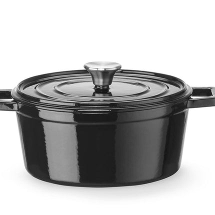 HENDI Emaillierter Gusseisentopf – 3 – 7 l – Rund – Schwarz – 317 × 240 × H 105 mm – Produktansicht