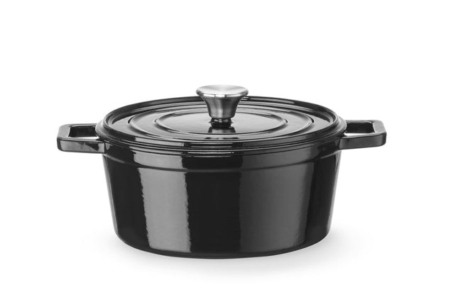 HENDI Emaillierter Gusseisentopf – 3 – 7 l – Rund – Schwarz – 317 × 240 × H 105 mm – Produktansicht
