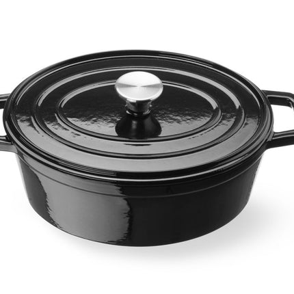 HENDI Emaillierter Gusseisentopf – 4 – 4 l – Oval – Schwarz – 365 × 220 × H 115 mm – Weitere Produktansicht