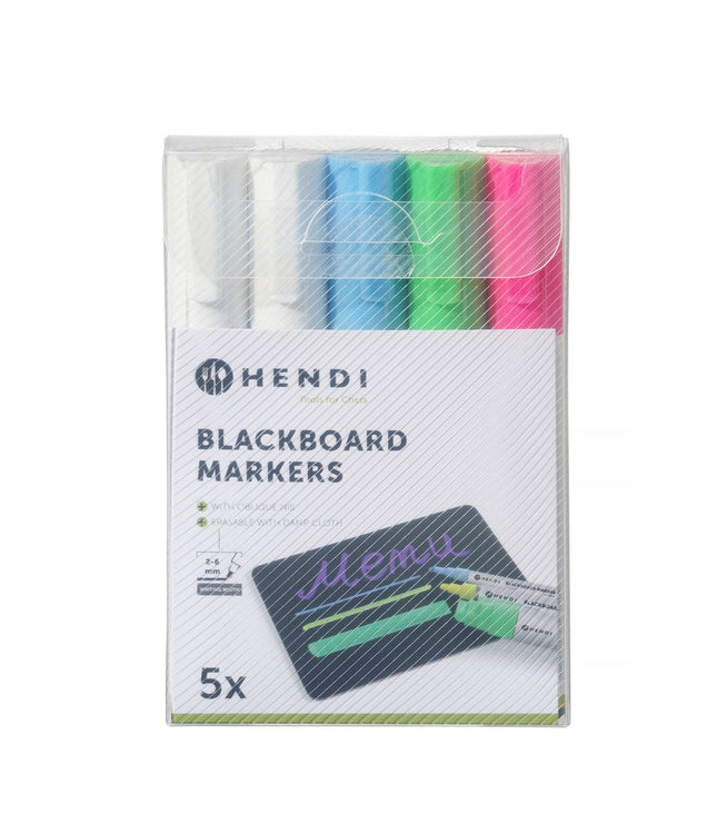 HENDI Kreidemarker 6 mm – 1x pink – 1x grün – 1x blau – 2x weiß – Produktansicht