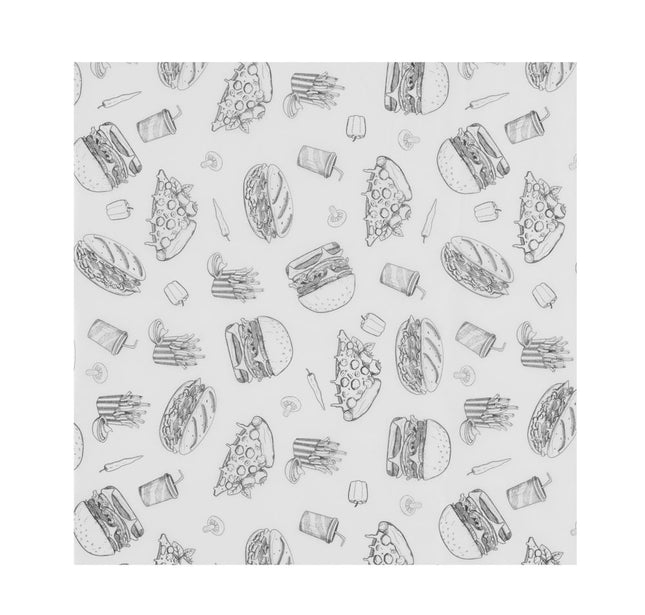 HENDI Einschlagpapier –  fettdicht – Fastfood-Muster – 305 × 305 mm – 500 Stück – Produktansicht
