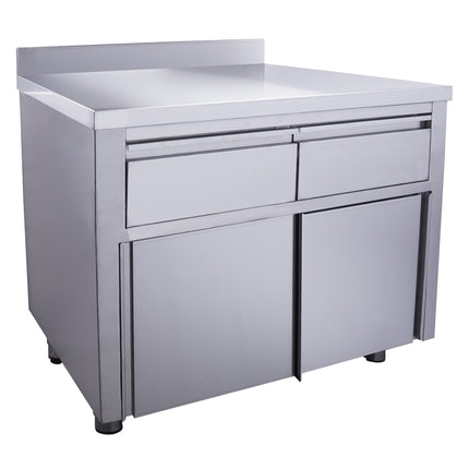 Saro Schiebetürenschrank mit 2 Schubladen und Aufkantung 1000X700mm Edelstahl