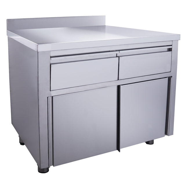 Saro Schiebetürenschrank mit 2 Schubladen und Aufkantung 1000X700mm Edelstahl