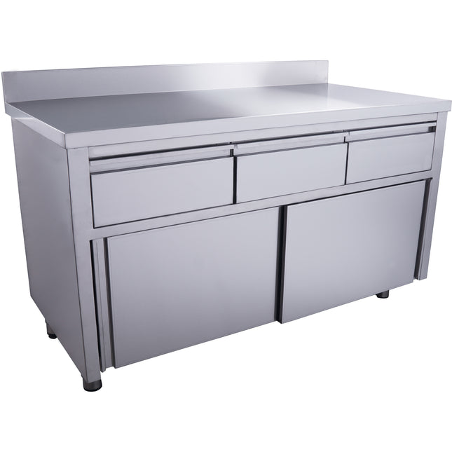 Saro Schiebetürenschrank mit 3 Schubladen und Aufkantung 1400X700mm Edelstahl