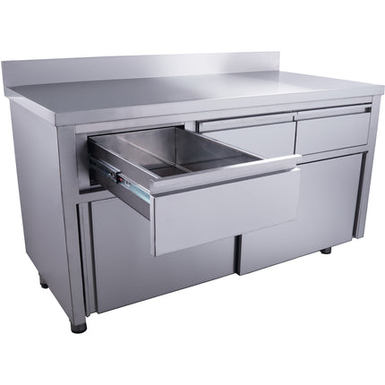 Saro Schiebetürenschrank mit 3 Schubladen und Aufkantung 1400X700mm Edelstahl - Produktansicht