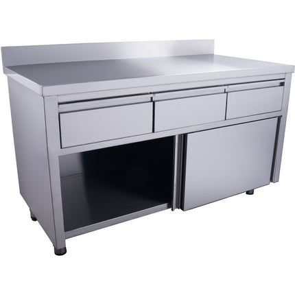 Saro Schiebetürenschrank mit 3 Schubladen und Aufkantung 1400X700mm Edelstahl - Detailansicht