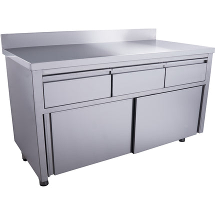 Saro Schiebetürenschrank mit 3 Schubladen und Aufkantung 1600X700mm Edelstahl
