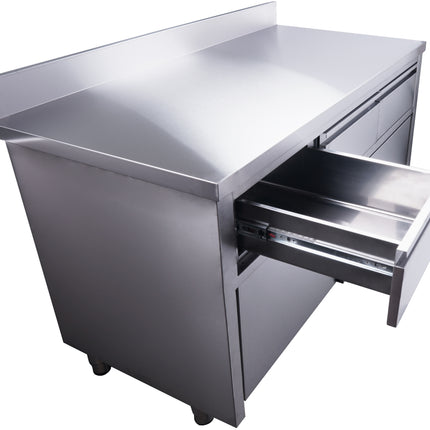 Saro Schiebetürenschrank mit 3 Schubladen und Aufkantung 1600X700mm Edelstahl - weitere Produktansicht