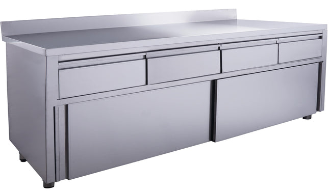 Saro Schiebetürenschrank mit 4 Schubladen und Aufkantung 1800X700mm Edelstahl