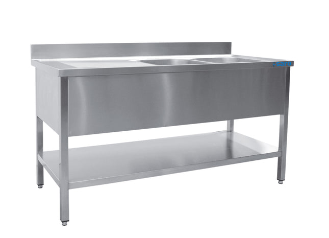 Saro Spültisch 2 Becken rechts - B 2000 x T 700 mm Edelstahl