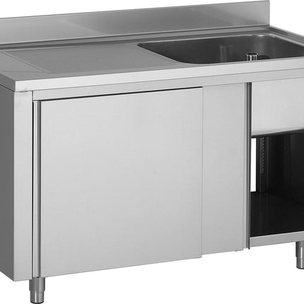Saro Spülschrank mit Schiebetüren 1400mm 1 Becken rechts Edelstahl