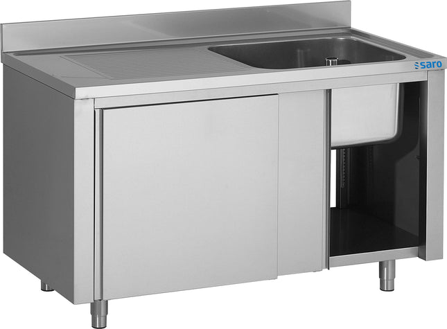 Saro Spülschrank mit Schiebetüren 1400mm 1 Becken rechts Edelstahl